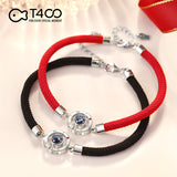 T400 925 Sterling Silver 100 Different Languages Black Red Rope Link Bracelet Gift for Women Men
