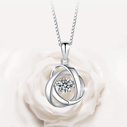 T400 925 Sterling Silver Dancing Stone Cubic Zirconia Heart Pendant Necklace Gift for Women