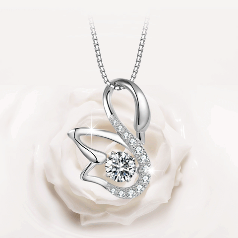 T400 925 Sterling Silver Dancing Stone Cubic Zirconia Swan Pendant Necklace for Women