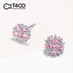 T400 Pink Snowflake 925 Sterling Silver  Cubic Zirconia Earrings for Women Love Gift