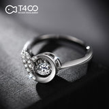 T400 "Wing Heart" 925 Sterling Silver Dancing Stone Ring Cubic Zirconia for Women