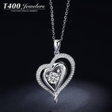 T400 "Soft Heart" 925 Sterling Silver Dancing Stone Cubic Zirconia Pendant Necklace for Women