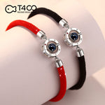 T400 925 Sterling Silver 100 Different Languages Black Red Rope Link Bracelet Gift for Women Men