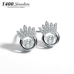 T400 "Crown" 925 Sterling Silver Dancing Stone Stud Earrings Cubic Zirconia for Women