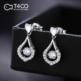 T400 "Waterdrop" 925 Sterling Silver Dancing Stone Drop Earrings Cubic Zirconia for Women