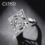 T400 "Rhombus" 925 Sterling Silver Dancing Stone Ring Cubic Zirconia for Women