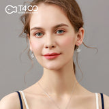 T400 "Hexagram" 925 Sterling Silver Dancing Stone Drop Earrings Cubic Zirconia for Women
