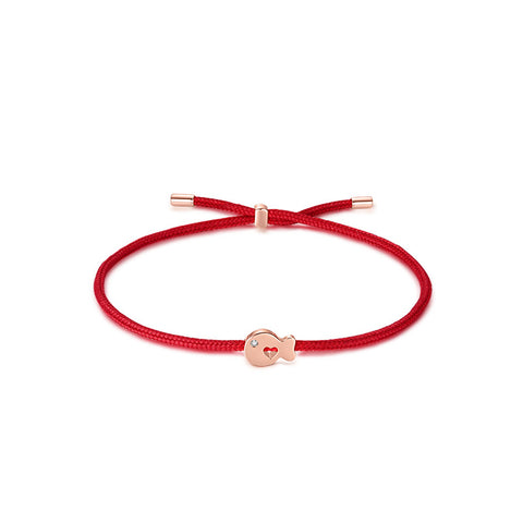T400 Loving Heart Clownfish 925 Sterling Silver Red Rope Cubic Zirconia Bracelet for Women