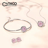 T400 Pink Snowflake 925 Sterling Silver  Cubic Zirconia Earrings for Women Love Gift