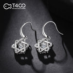 T400 "Hexagram" 925 Sterling Silver Dancing Stone Drop Earrings Cubic Zirconia for Women