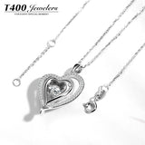 T400 "Soft Heart" 925 Sterling Silver Dancing Stone Cubic Zirconia Pendant Necklace for Women