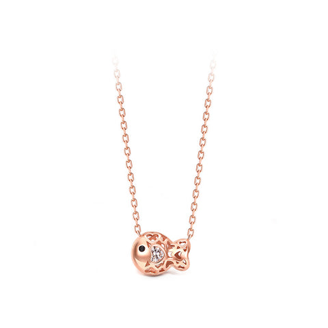 T400 Clownfish 925 Sterling Silver Rose Gold Cubic Zirconia Pendant Necklaces for Women Love Gift