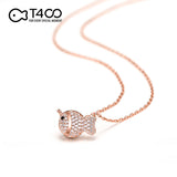 T400 Clownfish 925 Sterling Silver Rose Gold Cubic Zirconia Pendant Necklace for Women Love Gift