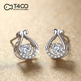 T400 "Teardrop" 925 Sterling Silver Dancing Stone Stud Earrings Cubic Zirconia for Women
