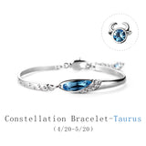 T400 Blue Crystal Bangle Bracelet Zodiac Sign 12 Constellation Horoscope Birthday Gift for Women