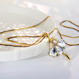 T400 Golden Ballet Dancer Long Sweater Chain Crystal Pendant Necklace for Women Girls