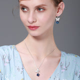 T400 Blue Butterfly Jewelry Set with Cubic Pendant Necklace and Earrings Gift Women