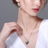 T400 Floral Gray Crystals Jewelry Set, Changing Color Triangle Pendant Necklace and Earrings
