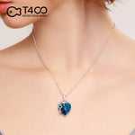 T400 Blue Purple Crystal Key Heart Pedant Necklaces for Women Gift