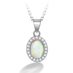 T400 925 Sterling Silver Blue White Created Opal Round Pendant Necklace Gift for Women Girls