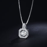 T400 925 Sterling Silver Cube Pendant Necklace Dancing Stone Cubic Zirconia