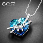 T400 Blue Purple Crystal Bowknot Heart Pedant Necklaces for Women Gift