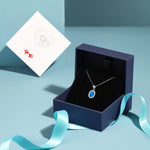 T400 925 Sterling Silver Blue White Created Opal Round Pendant Necklace Gift for Women Girls