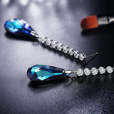T400 Blue Purple Crystal Leaves Pendant Necklace | Drop Dangling Earrings Gift for Women Girls