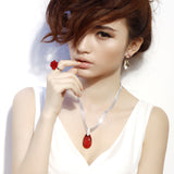 T400 Red Crystal Teardrop Pendant Necklace Simulated Garnet Gift for Women Girls