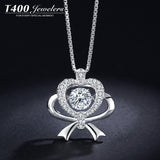 T400 925 Sterling Silver Pendant Necklace Dancing Stone Cubic Zirconia for Women